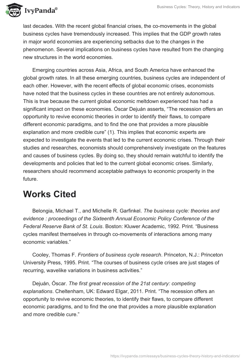 Business Cycles: Theory, History and Indicators. Page 4
