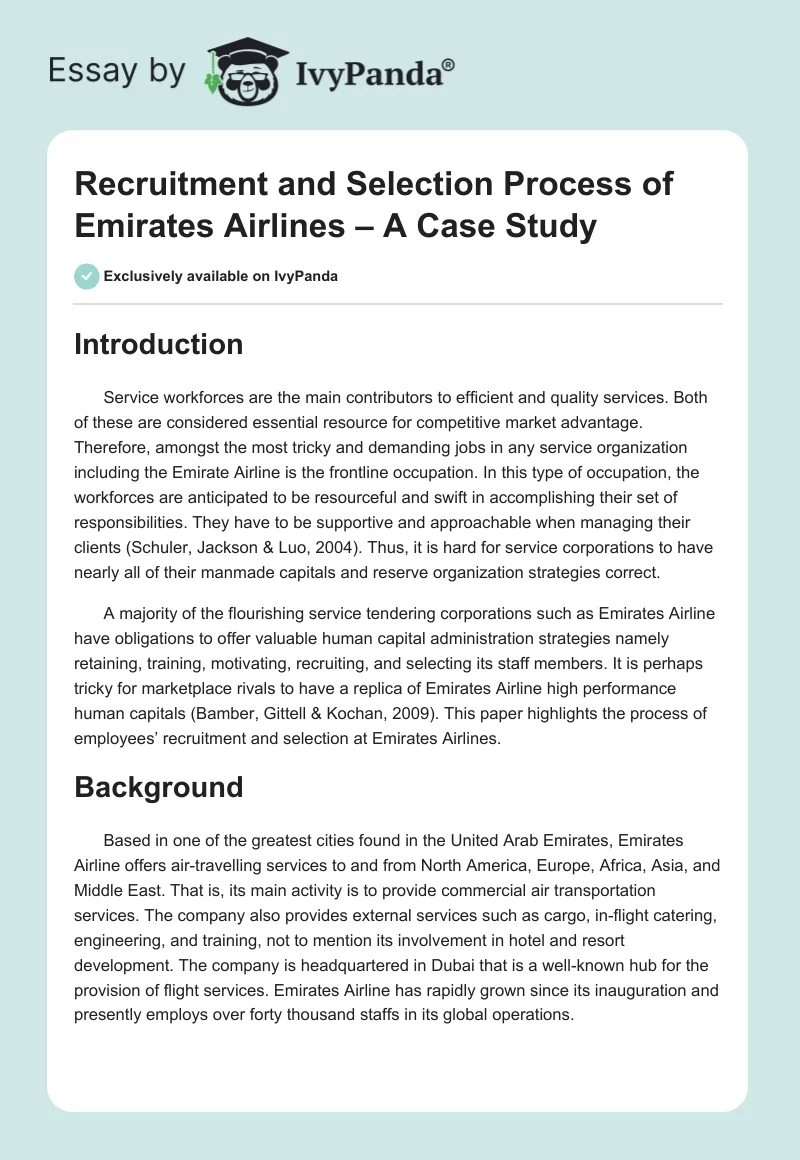 Recruitment and Selection Process of Emirates Airlines – A Case Study. Page 1
