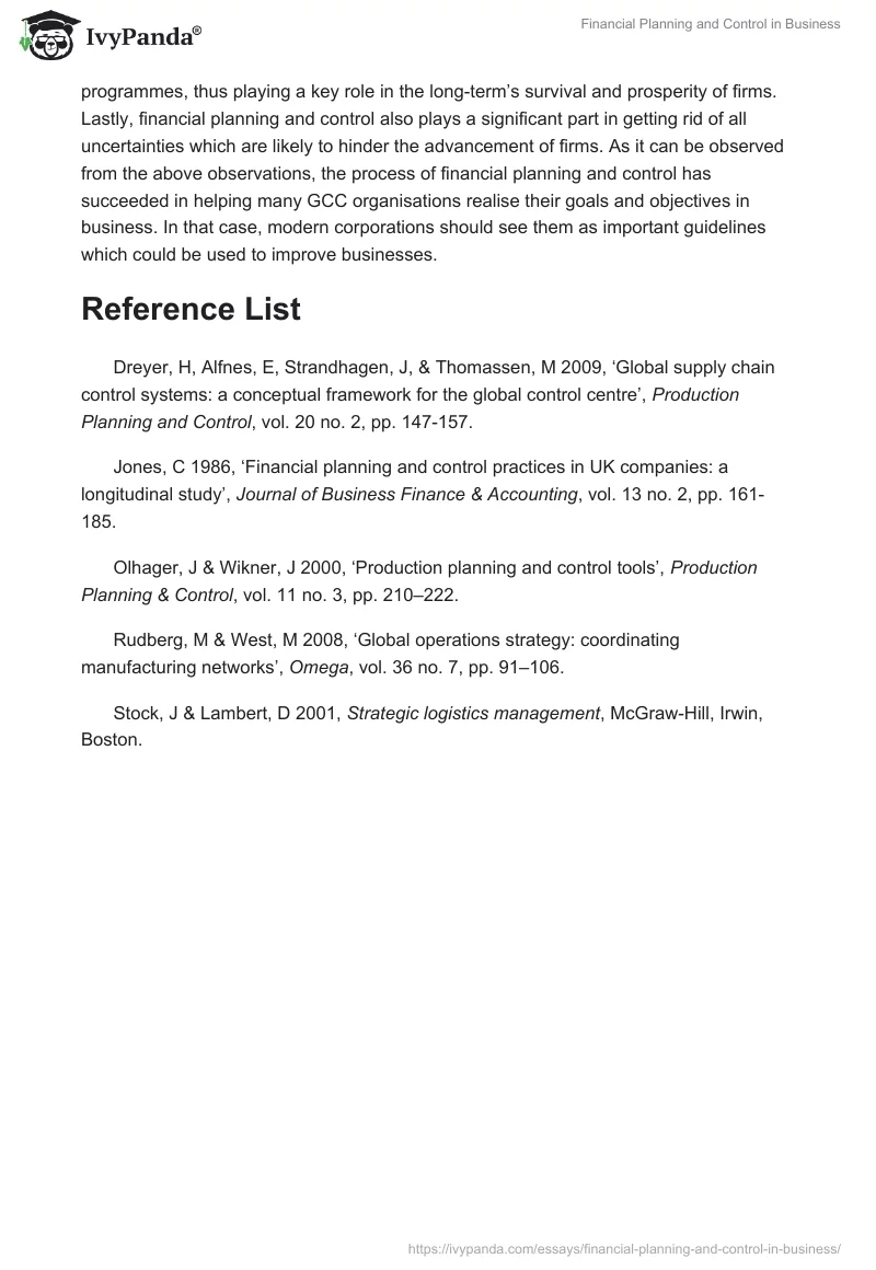 Financial Planning and Control in Business. Page 4