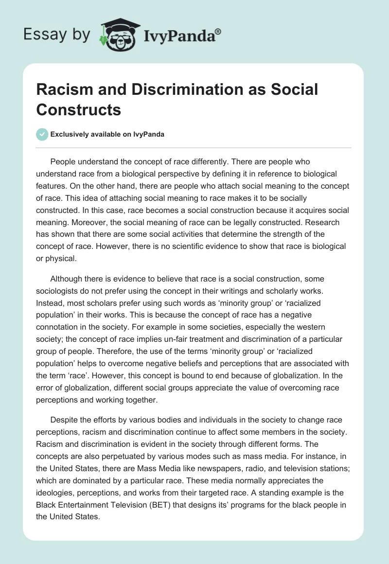 Racism and Discrimination as Social Constructs. Page 1