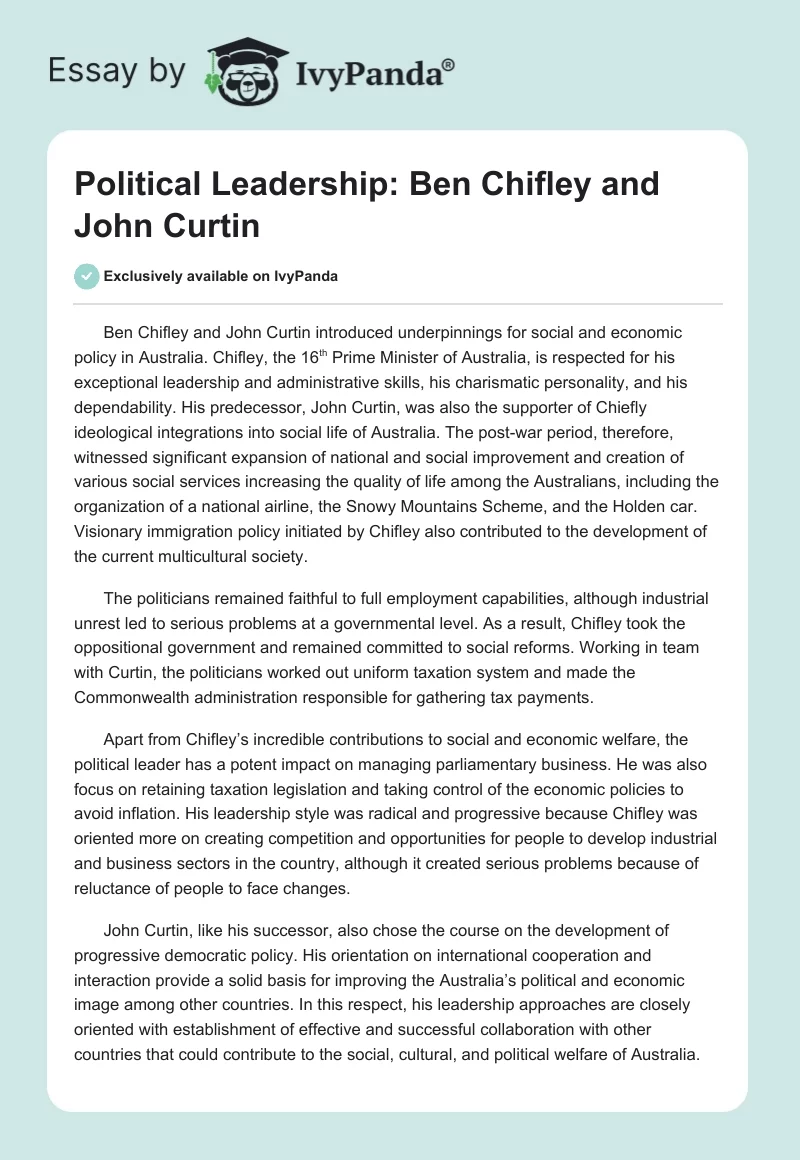 Political Leadership: Ben Chifley and John Curtin. Page 1