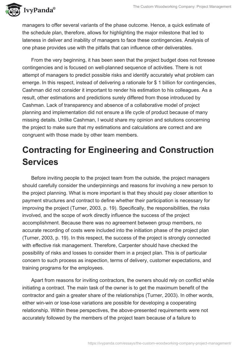 The Custom Woodworking Company: Project Management. Page 4