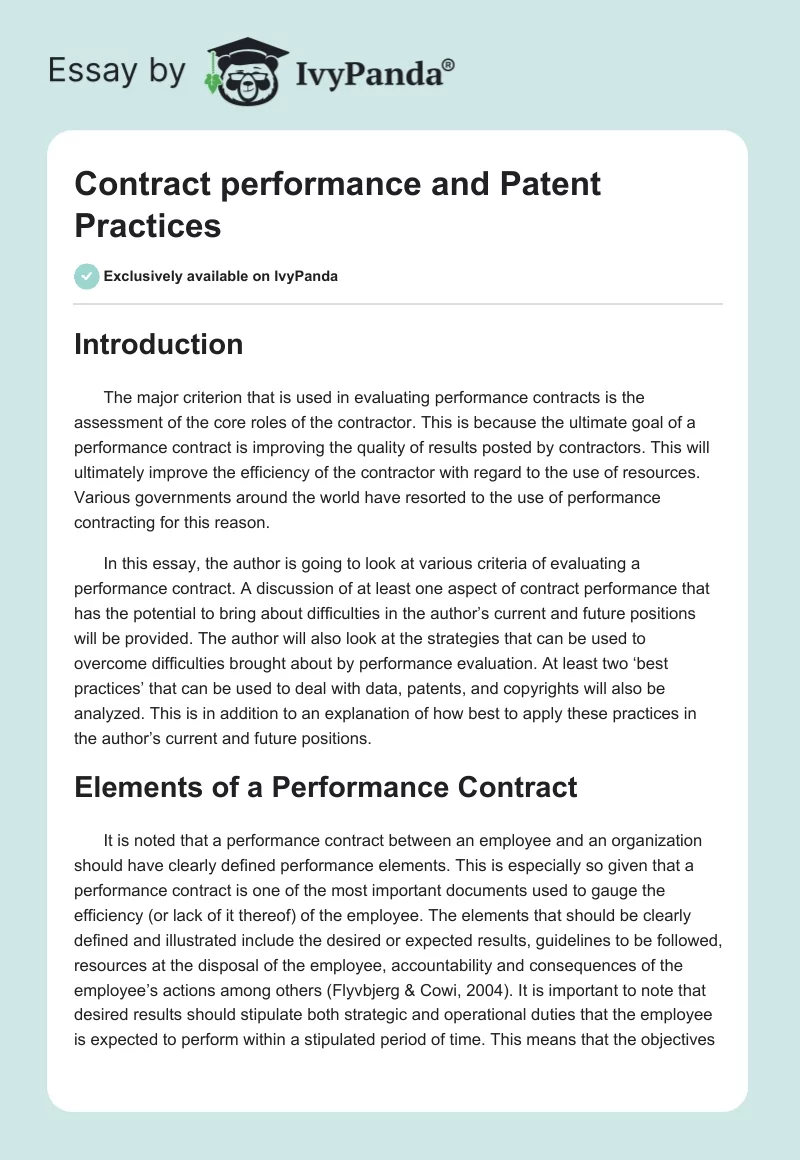 Contract Performance and Patent Practices. Page 1