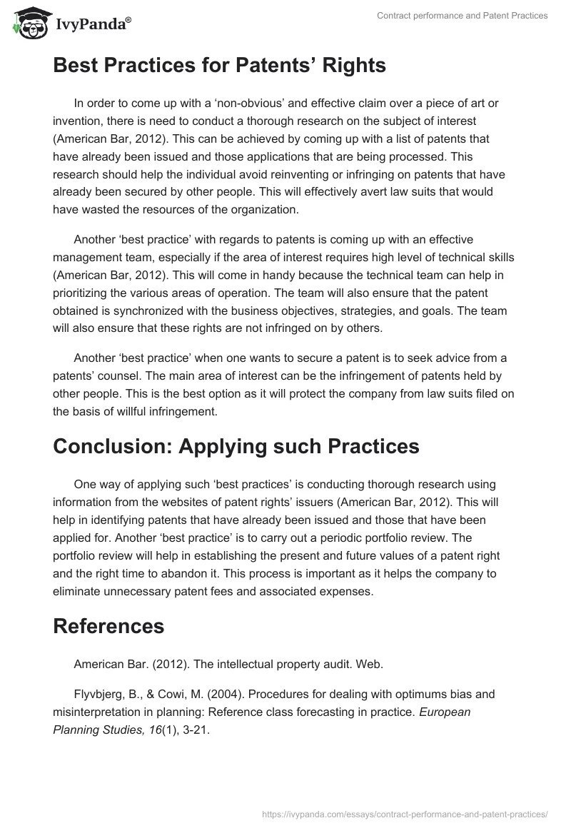 Contract Performance and Patent Practices. Page 4