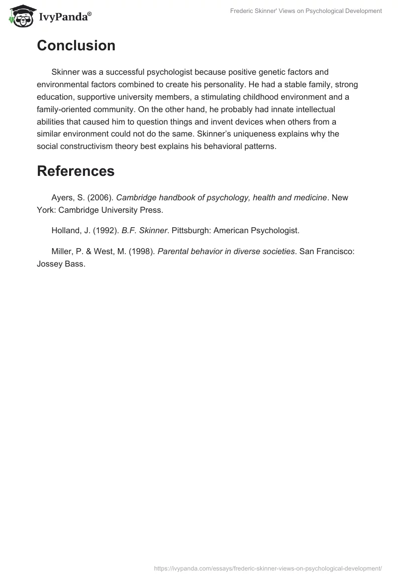 Frederic Skinner' Views on Psychological Development. Page 4