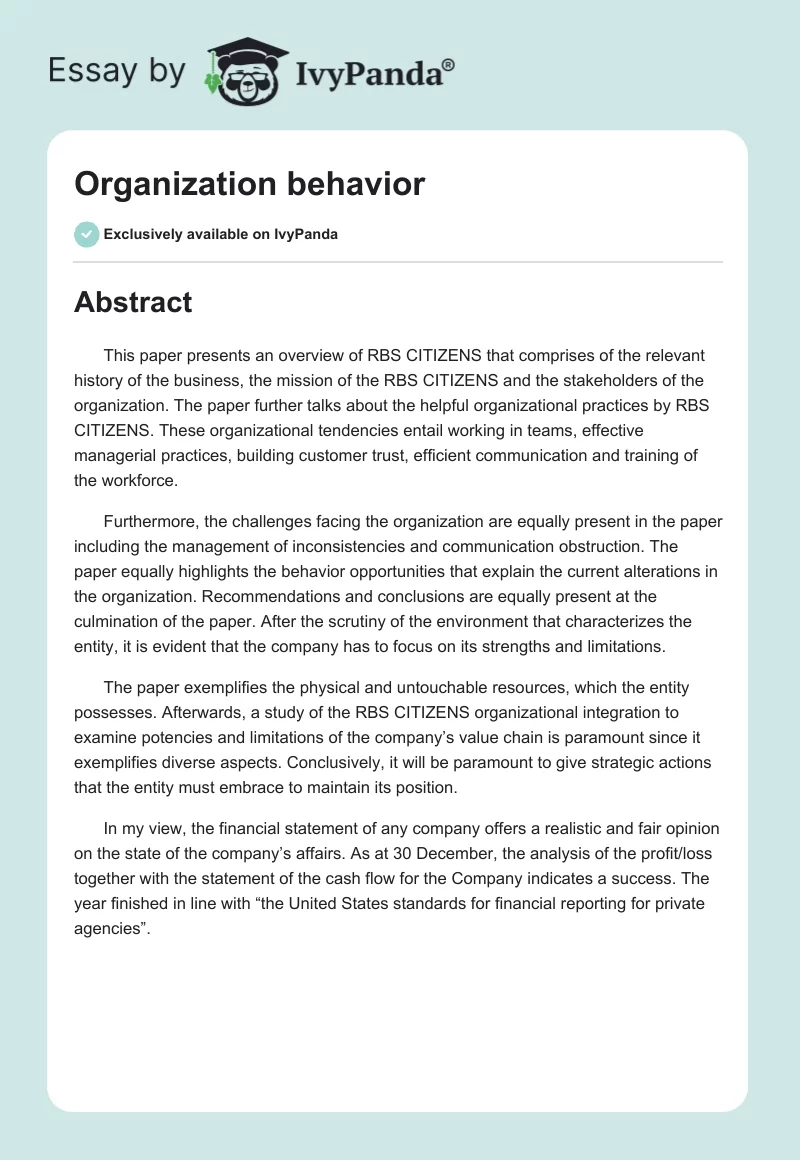 Organization Behavior. Page 1