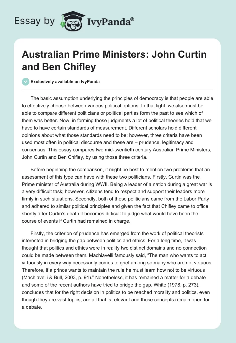 Australian Prime Ministers: John Curtin and Ben Chifley. Page 1