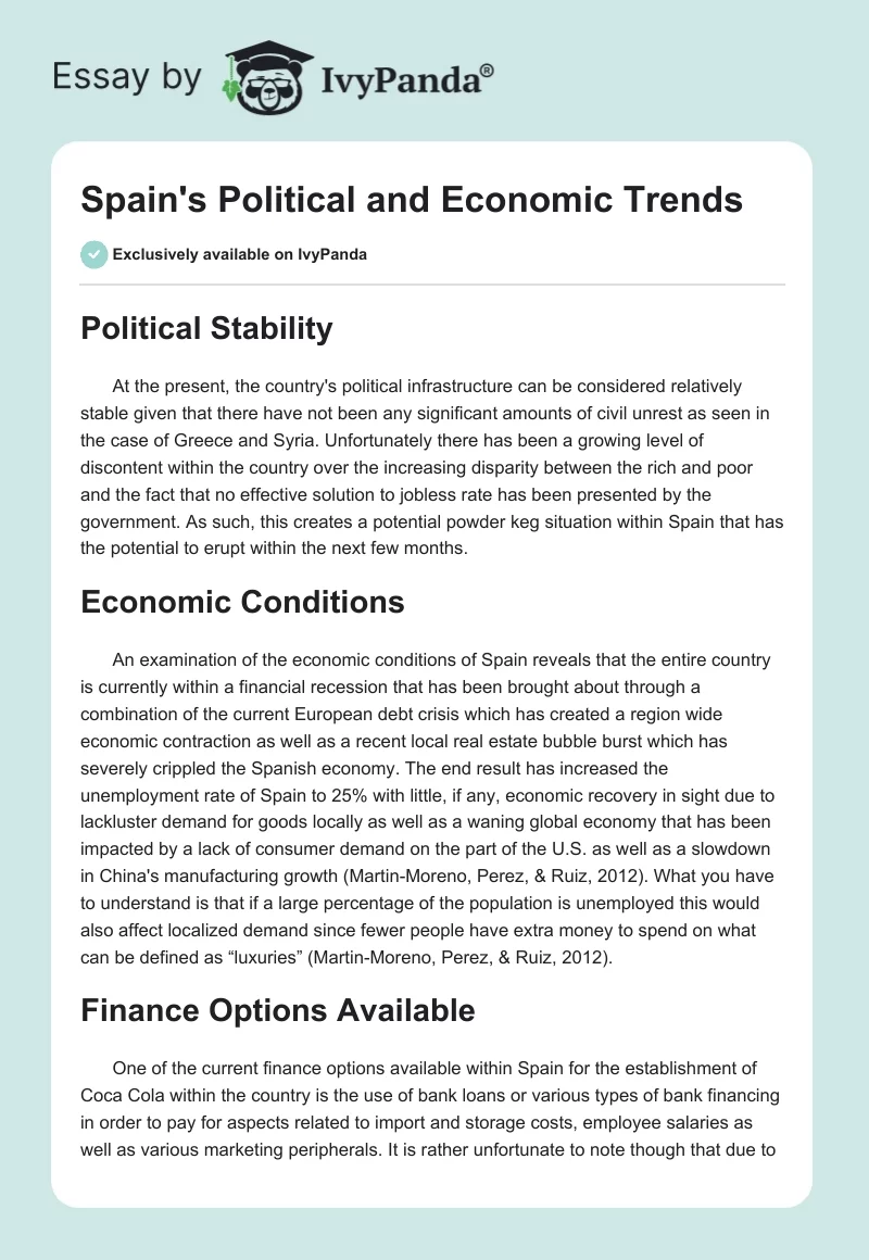 Spain's Political and Economic Trends. Page 1