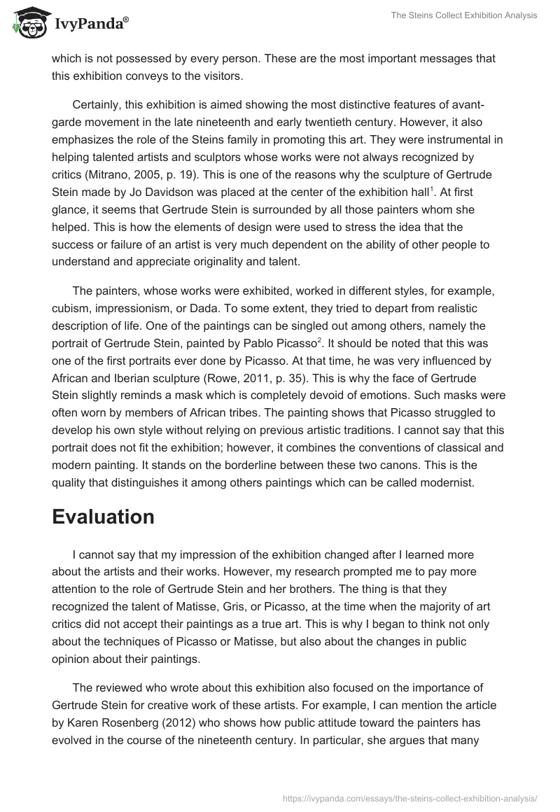 "The Steins Collect" Exhibition Analysis. Page 2