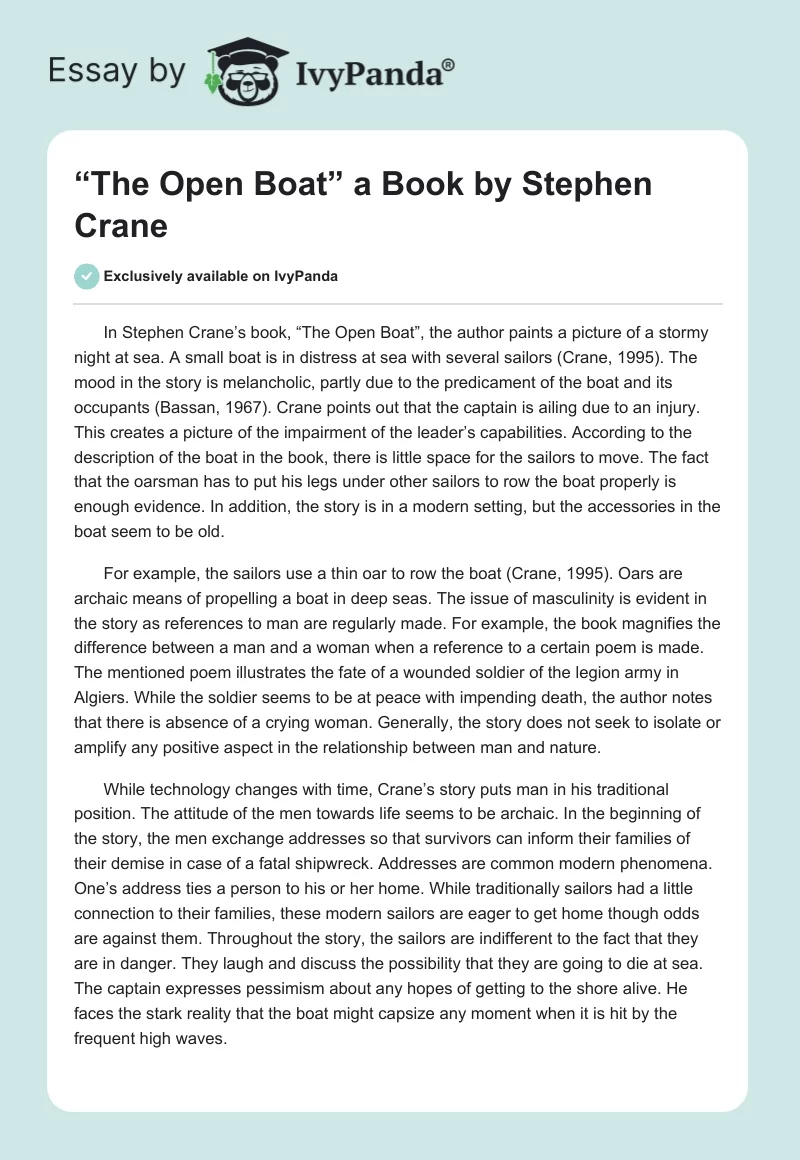 “The Open Boat” a Book by Stephen Crane. Page 1