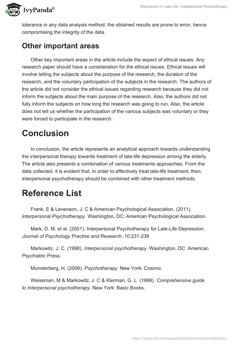 Depression in Late Life: Interpersonal Psychotherapy. Page 5
