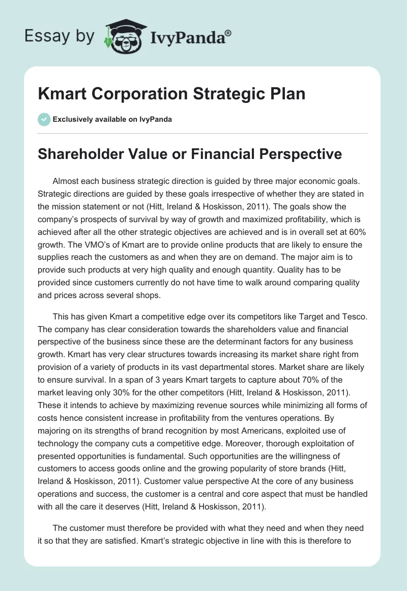 Kmart Corporation Strategic Plan. Page 1