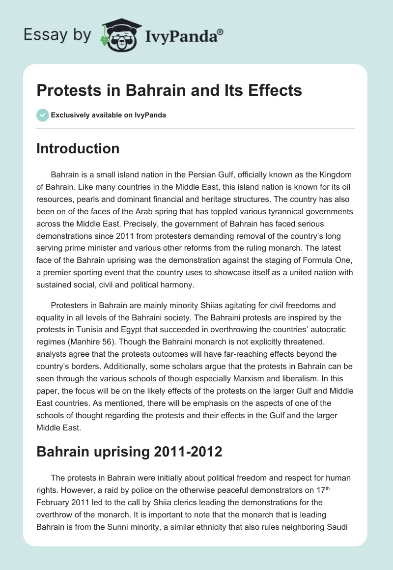 Protests in Bahrain and Its Effects. Page 1