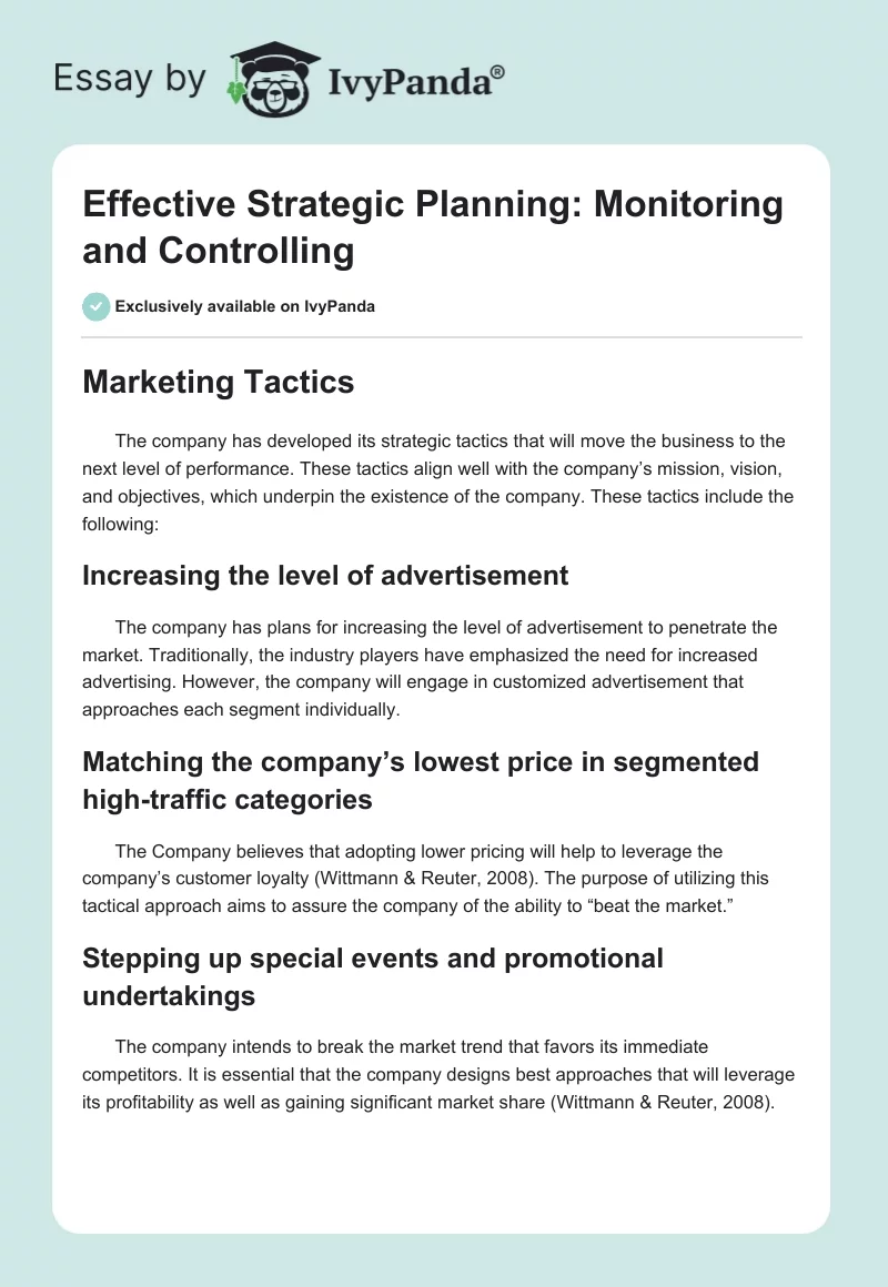 Effective Strategic Planning: Monitoring and Controlling. Page 1