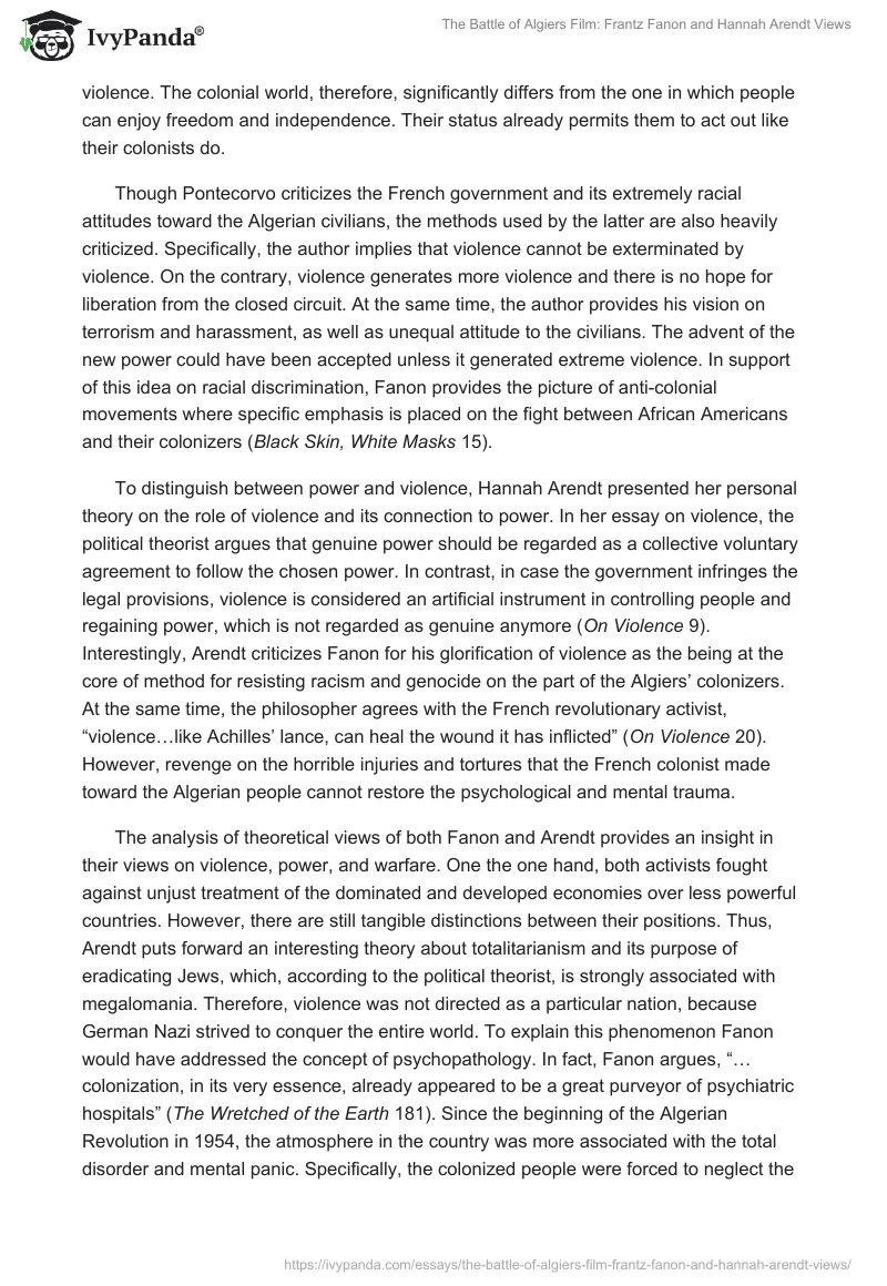 The Battle of Algiers Film: Frantz Fanon and Hannah Arendt Views. Page 2