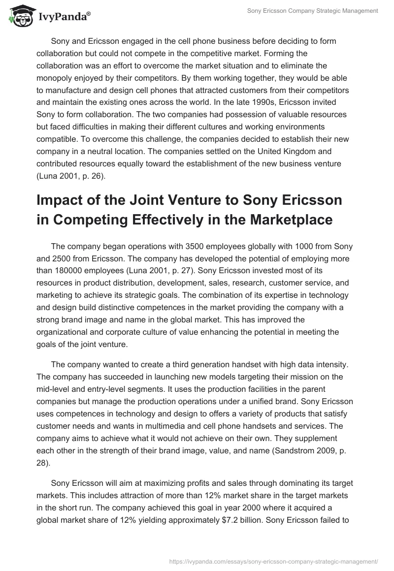 Sony Ericsson Company Strategic Management. Page 3