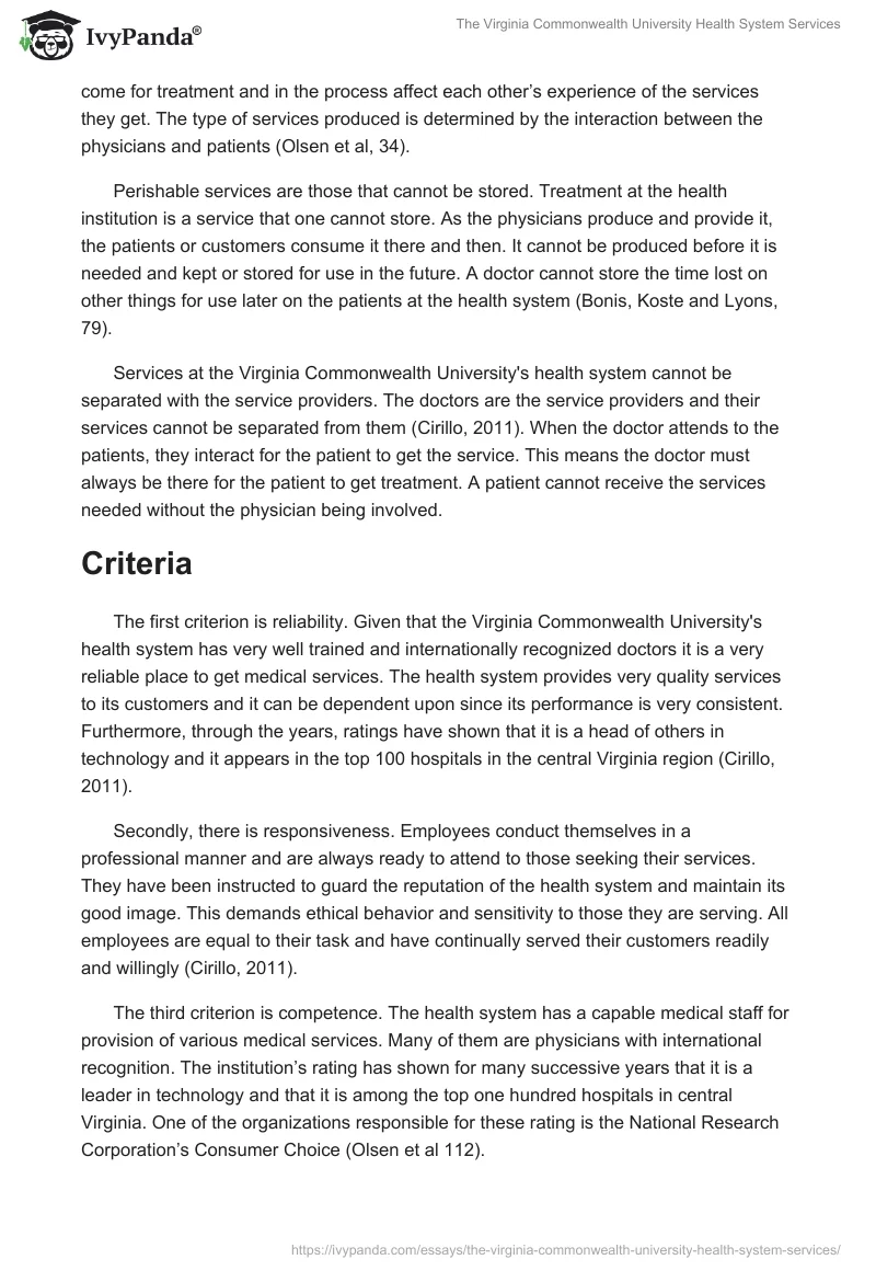 The Virginia Commonwealth University Health System Services. Page 2