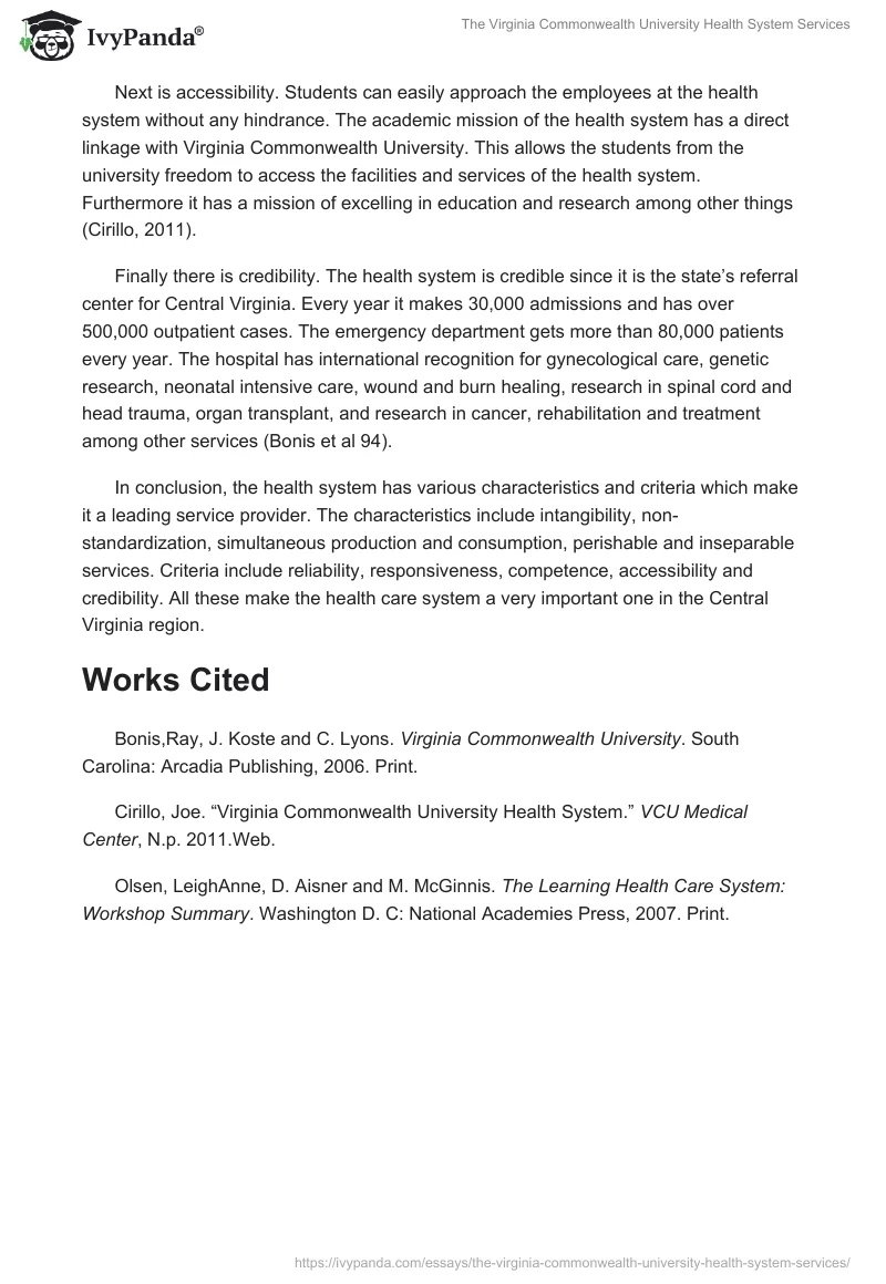 The Virginia Commonwealth University Health System Services. Page 3
