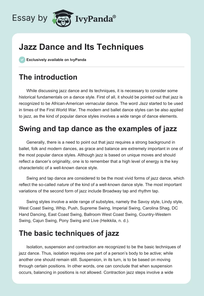 Jazz Dance and Its Techniques. Page 1