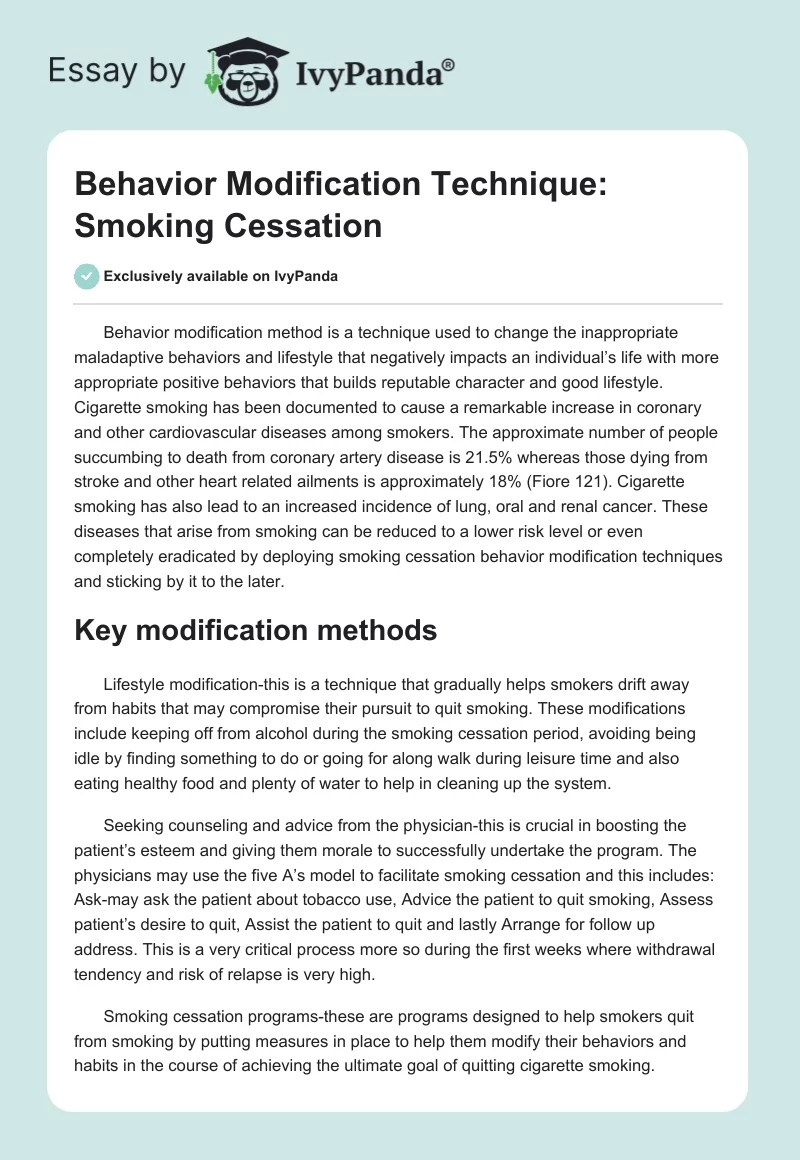 Behavior Modification Technique: Smoking Cessation. Page 1