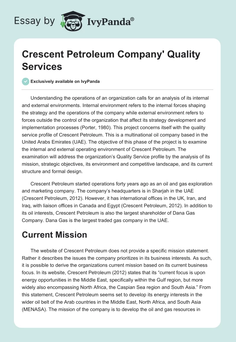 Crescent Petroleum Company' Quality Services. Page 1