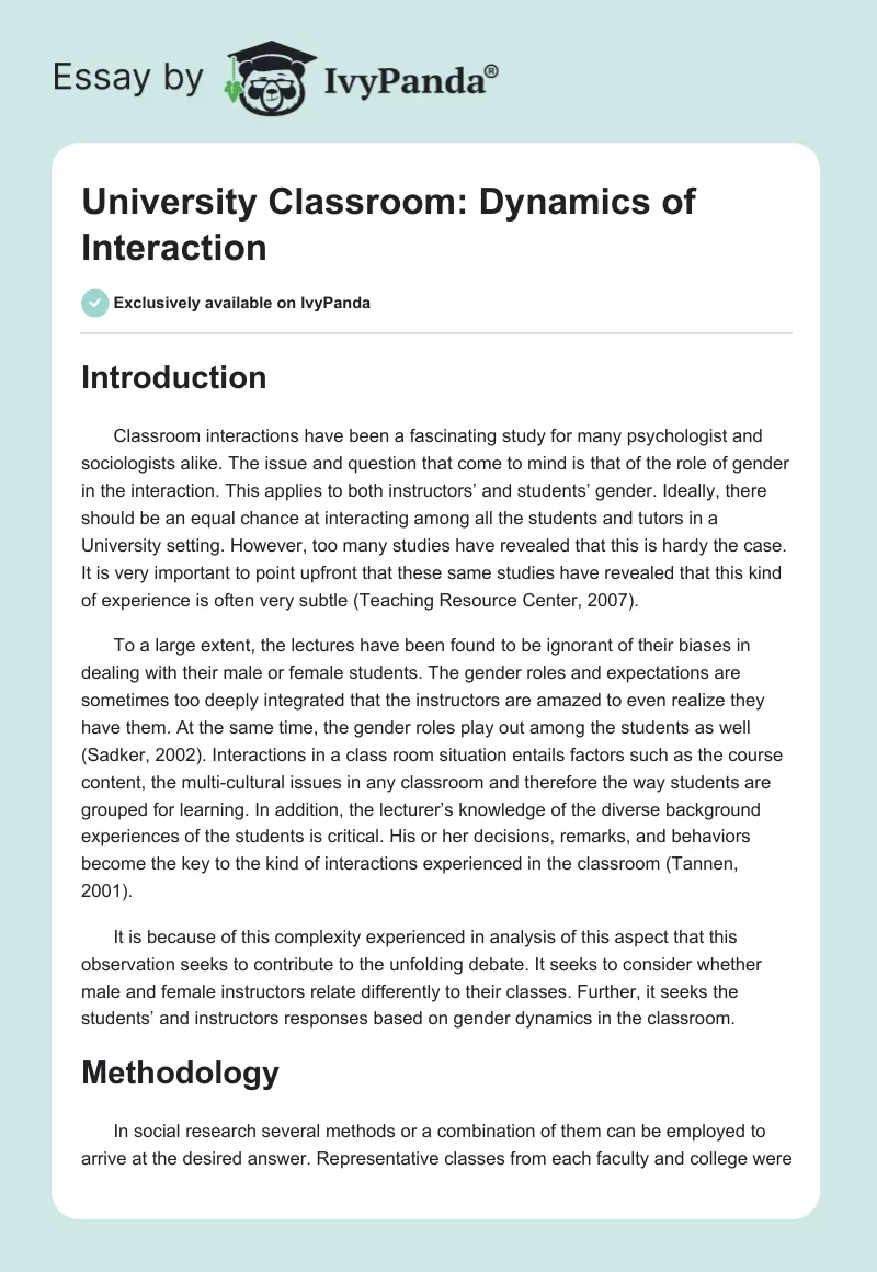 University Classroom: Dynamics of Interaction. Page 1