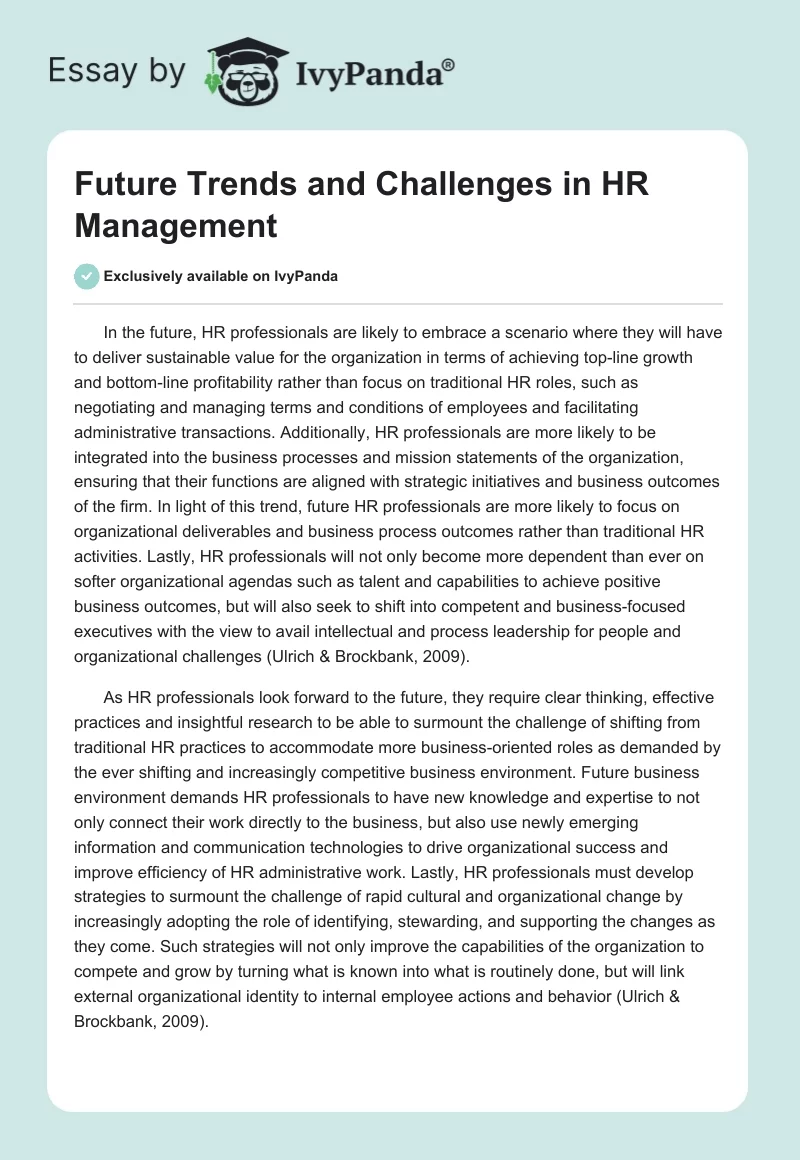 Future Trends and Challenges in HR Management. Page 1