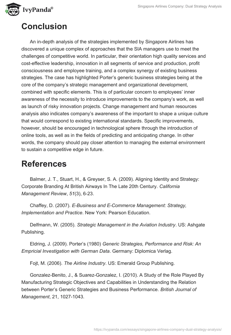 Singapore Airlines Company: Dual Strategy Analysis. Page 5