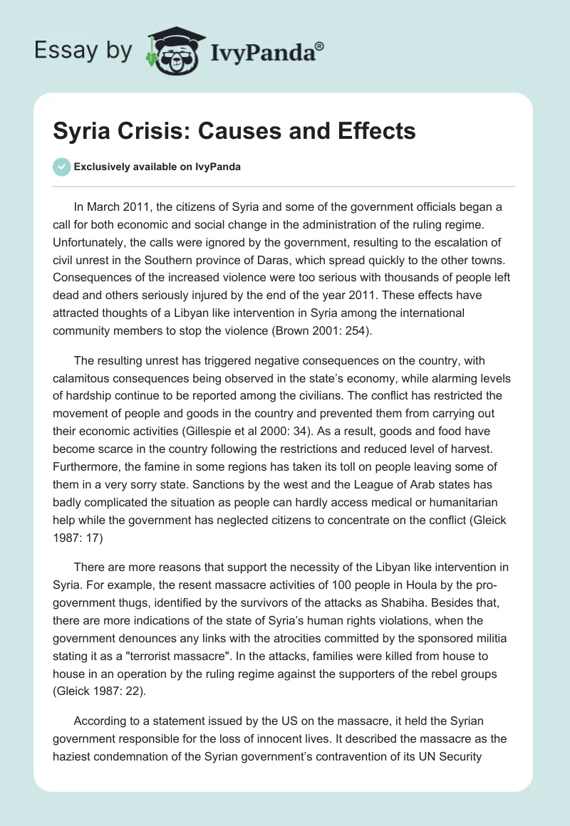 Syria Crisis: Causes and Effects. Page 1