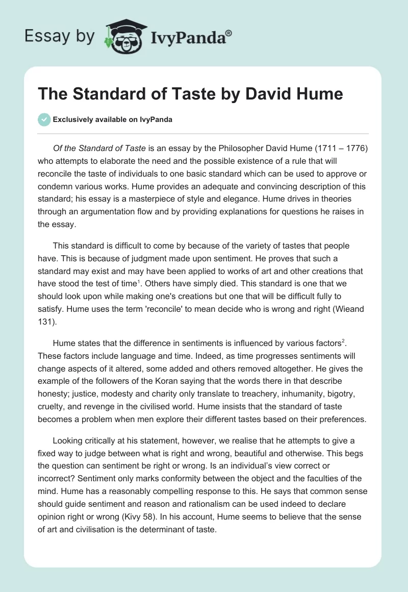 The Standard of Taste by David Hume. Page 1