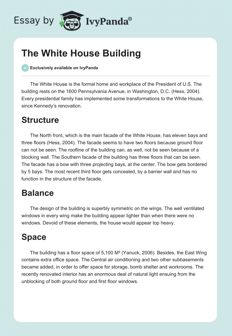 The White House Building. Page 1