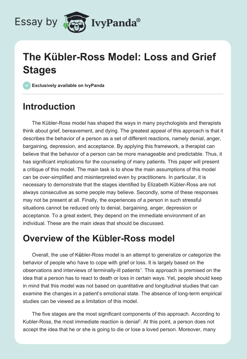 The Kübler-Ross Model: Loss and Grief Stages. Page 1