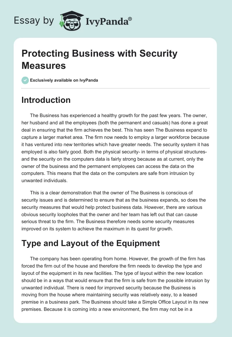 Protecting Business with Security Measures. Page 1