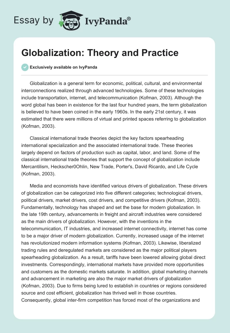 Globalization: Theory and Practice. Page 1