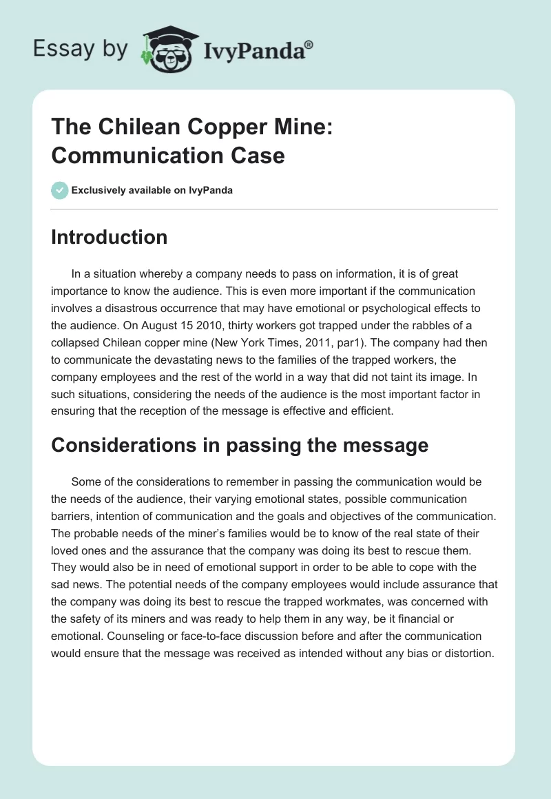 The Chilean Copper Mine: Communication Case. Page 1