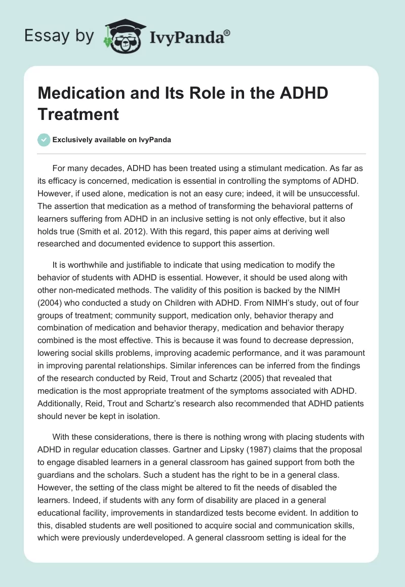 Medication and Its Role in the ADHD Treatment. Page 1