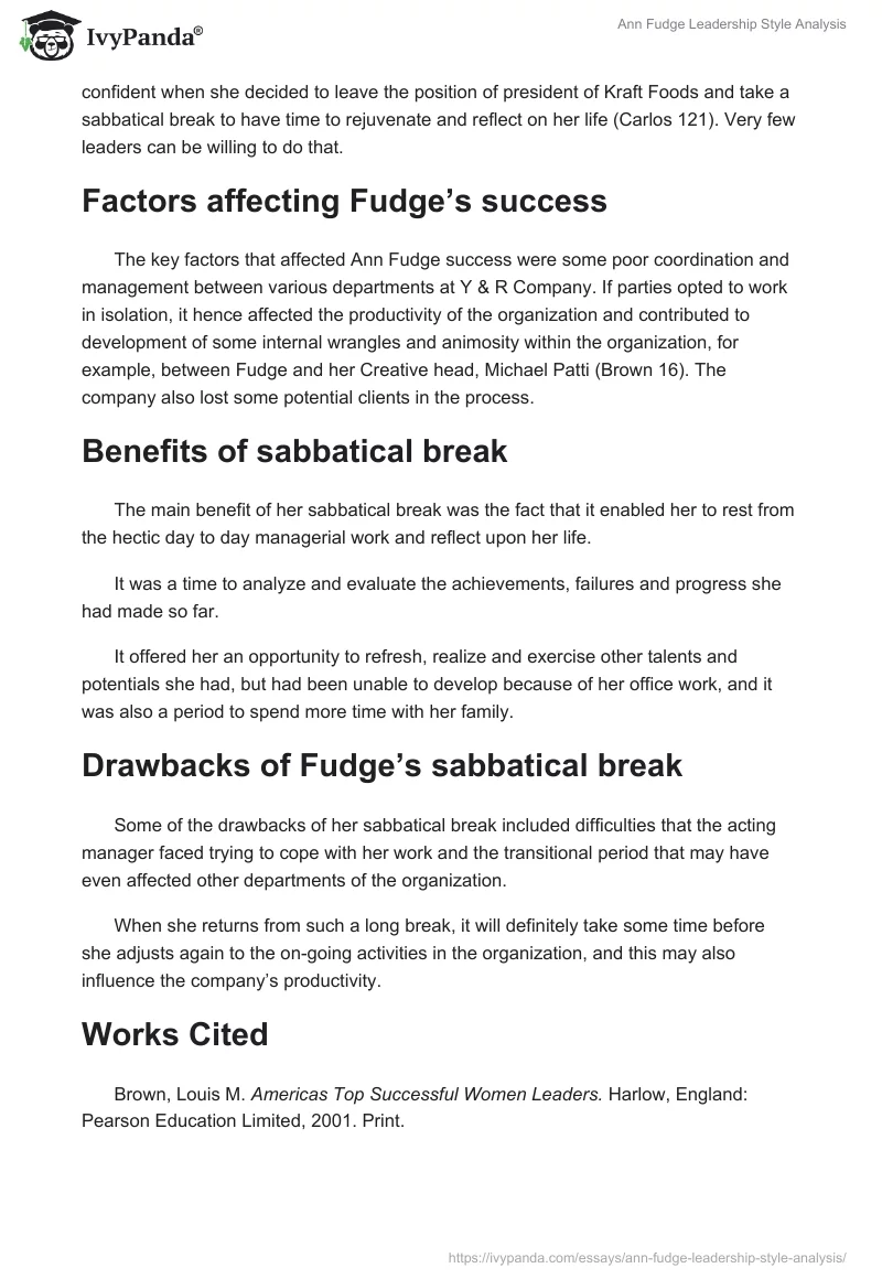 Ann Fudge Leadership Style Analysis. Page 2