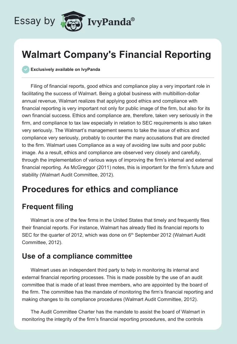 Walmart Company's Financial Reporting. Page 1