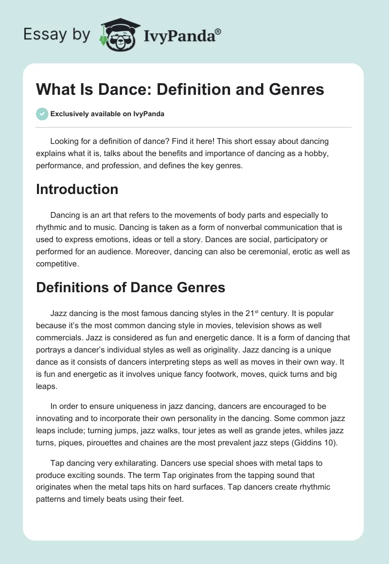 What Is Dance: Definition and Genres. Page 1
