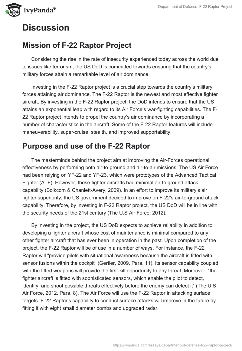Department of Defense: F-22 Raptor Project. Page 2