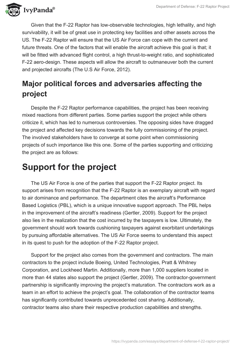 Department of Defense: F-22 Raptor Project. Page 3