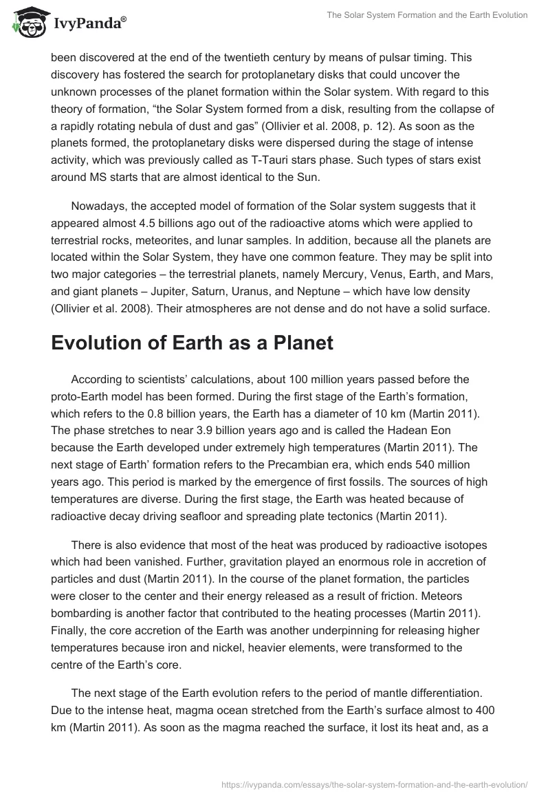 The Solar System Formation and the Earth Evolution. Page 5