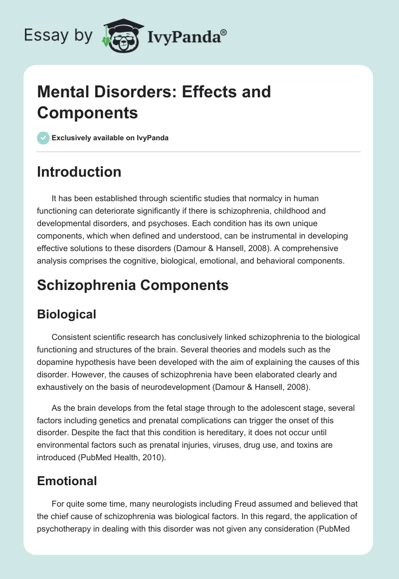 Mental Disorders: Effects and Components. Page 1