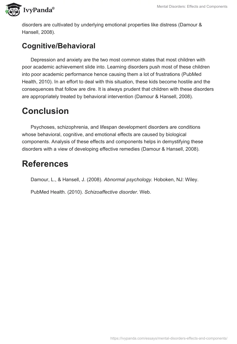 Mental Disorders: Effects and Components. Page 4