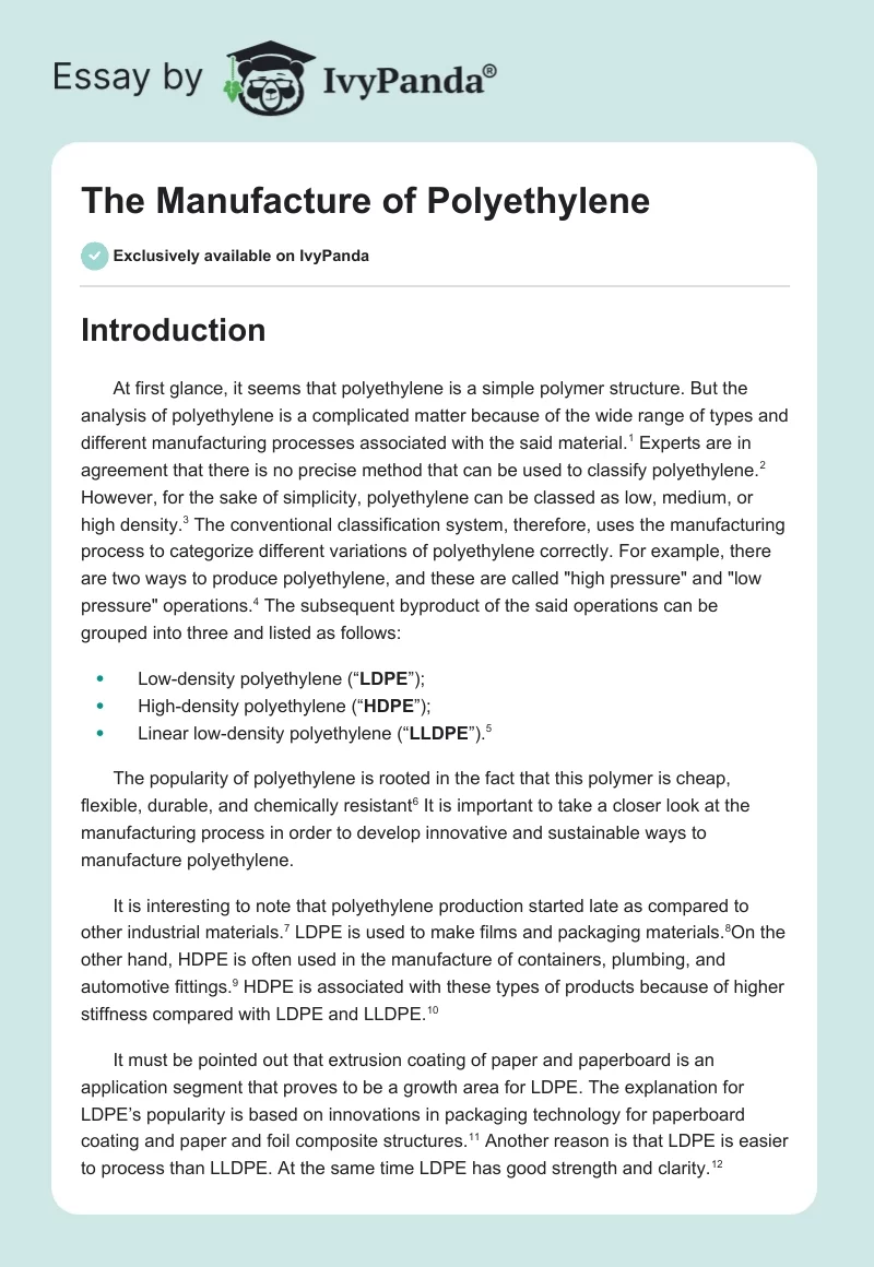 The Manufacture of Polyethylene. Page 1