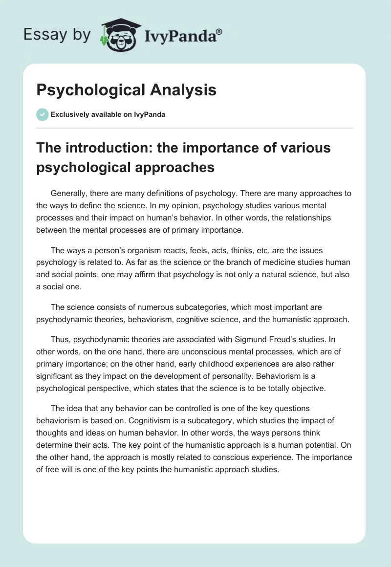 Psychological Analysis. Page 1