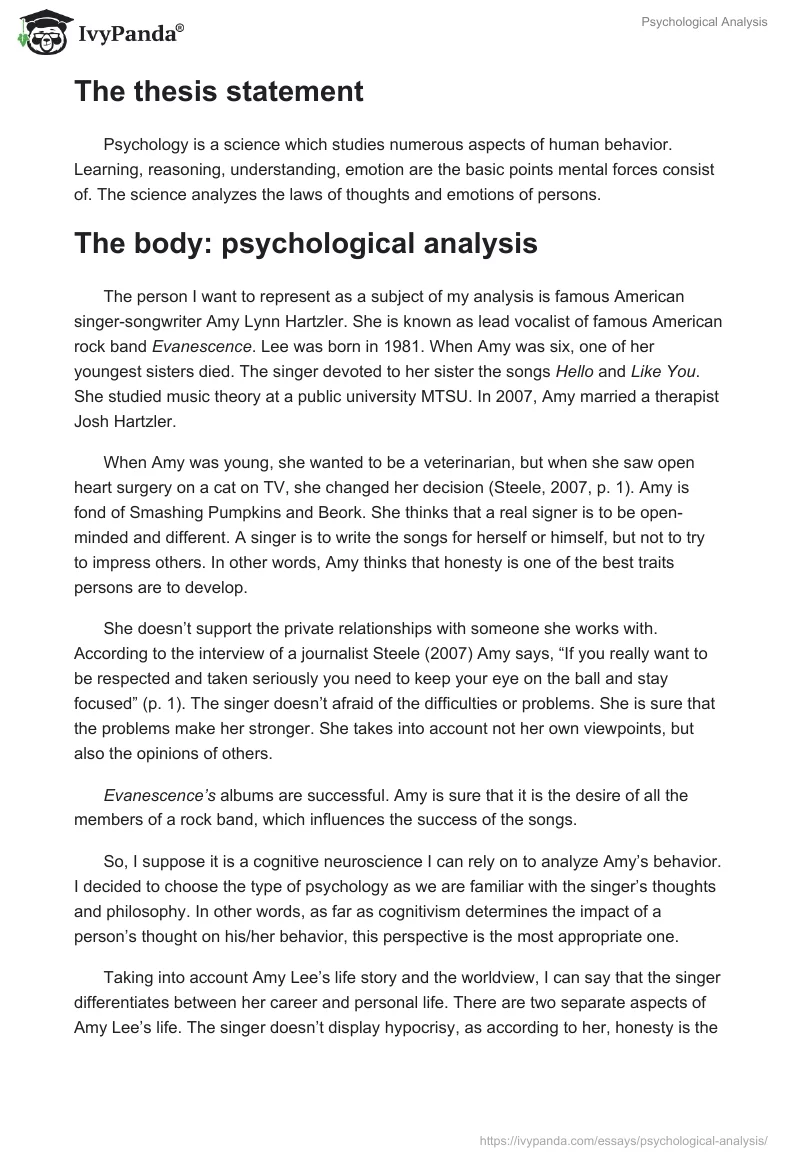 Psychological Analysis. Page 2