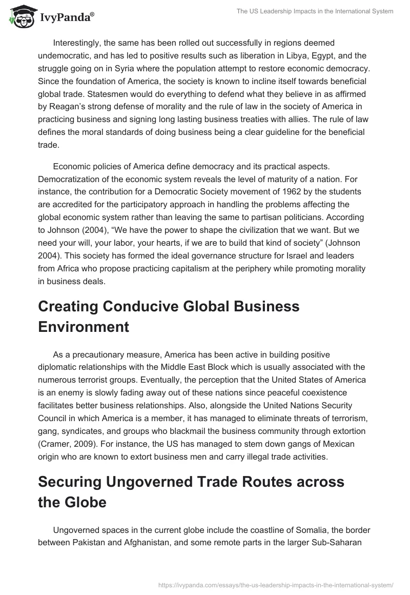 The US Leadership Impacts in the International System. Page 2