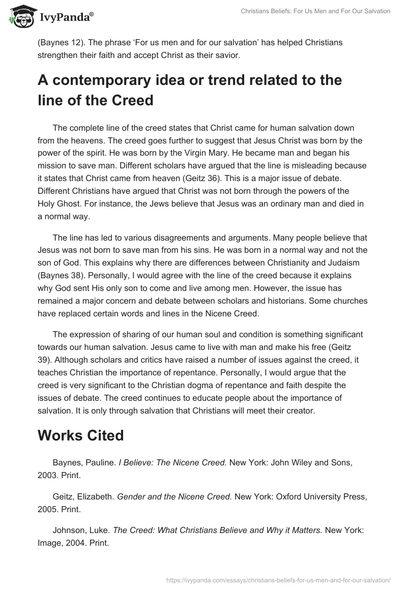 Christians Beliefs: "For Us Men and For Our Salvation". Page 3