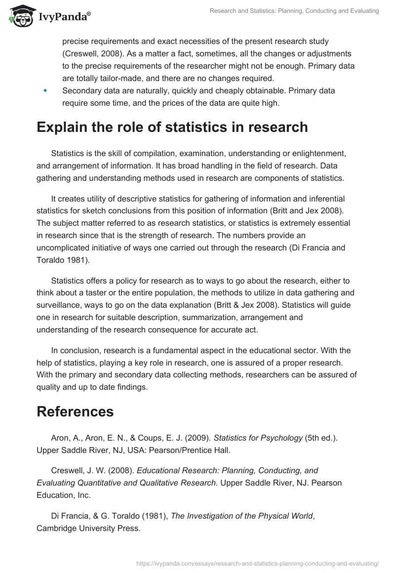Research and Statistics: Planning, Conducting and Evaluating. Page 3